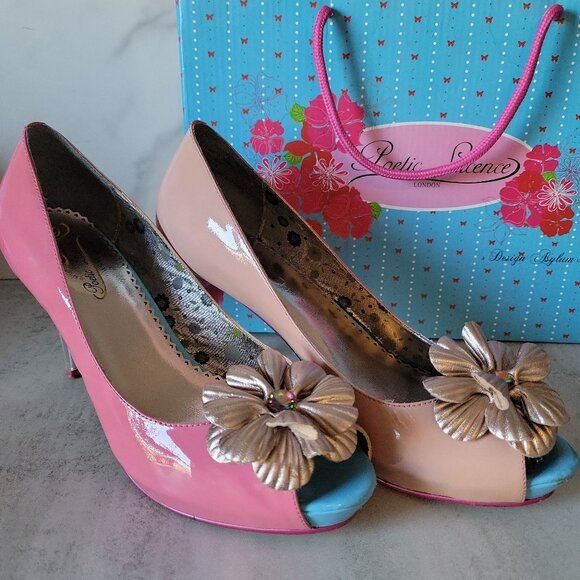 Poetic License Shoes - Poetic Licence Women's Summer Bloom Heels Shoes Peach Fuchsia Multi-Color 8.5us